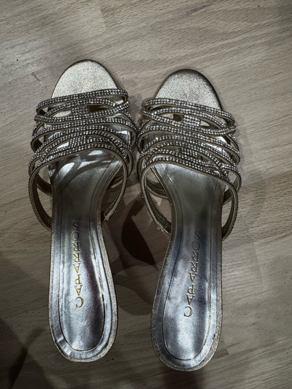 Caparros Silver Crystal-Strap Slide Mules